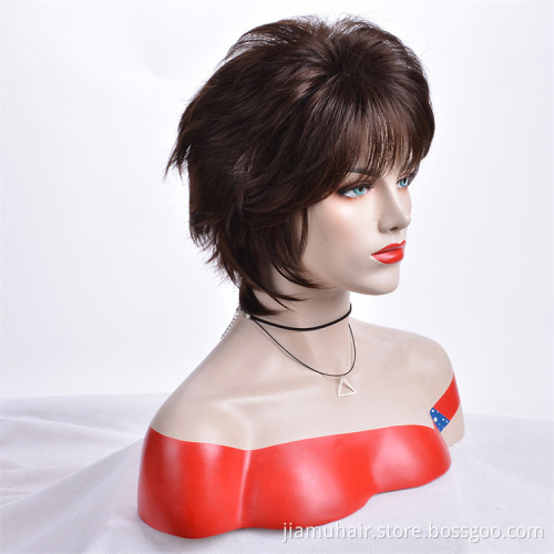 Short Synthetic Brown Wigs Synthetic Straight Hair Soft Layered Hair Wigs for Women Daily Wig Cosplay